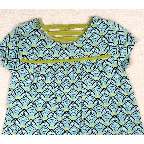 Crown & Ivy Short Sleeve Cotton A Line Dress Teal & Lime Green Girls‎ Size Large - Picture 1 of 10